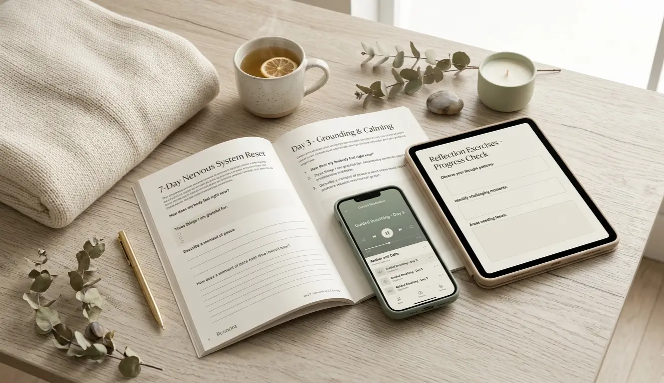 7-Day Nervous System Reset digital wellness workbook and guided audio program for anxiety relief and emotional balance